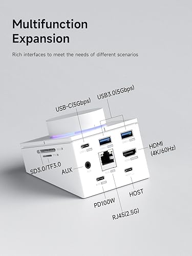Hagibis Hub USB C con pulsanti di scelta rapida, docking station RGB Type-C con HDMI 4K@60Hz, PD 100W, USB-C 5Gbps, 2 USB3.0, 2.5G RJ45, AUX, SD3.0, Micro SD3.0 per MacBook iPad Pro Laptop (bianco) - Fashionser