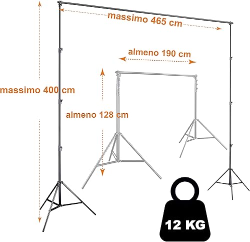 Walimex pro sistema di sfondo per telescopio L 120-307 cm - stabile per studio e dispositivi mobili I per fotografia, video e schermo verde I per tele di carta e tessuto I altezza 102-256 cm - Fashionser