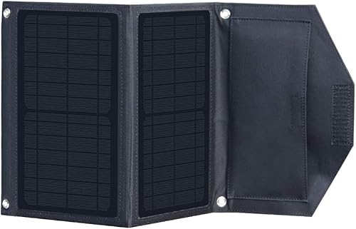 XINPUGUANG Caricatore Solare 14W Pannello Solare Pieghevole da Esterno Portatile con Doppia USB Uscita 5V 3A per Telefono, Tablet, Fotocamera, Ventilatore, Campeggio, Viaggio (Nero) - Fashionser