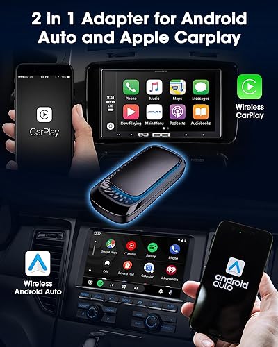 【2 in 1】Carplay Wireless Android Auto Wireless 2 in 1 Adattatore Carplay Android Auto Wireless, 5GHz WiFi Type-C/USB Plug-and-Play RGB, Trasmissione Veloce, Facile da Usare - Fashionser