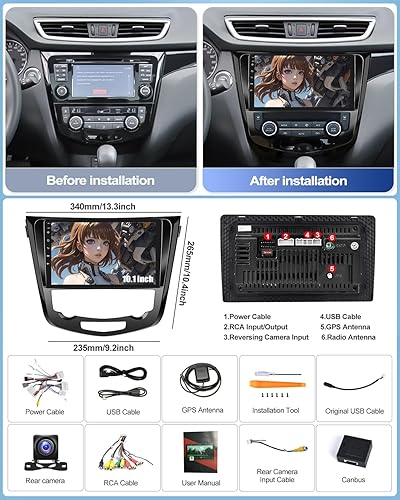 2G+64G CAMECHO Android 13 Autoradio per Nissan Qashqai J11 X-Trail T32 2014-2020 con Navi Carplay Android Auto, Stereo 2 Din con Schermo da 10 Pollici, RDS/FM Bluetooth e USB+Telecamera Posteriore - Fashionser