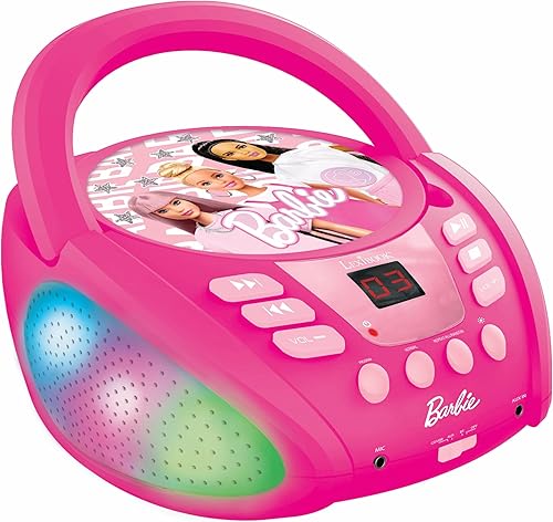 Lexibook - Barbie - Lettore CD Bluetooth per bambini - Portatile, Effetti luminosi multicolore, Presa microfono, Presa Aux-in, Alimentazione a corrente alternata o a batteria, Rosa, RCD109BB - Fashionser