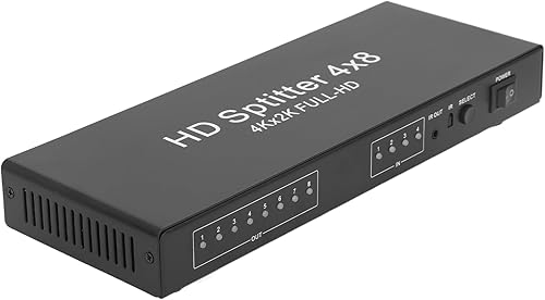 HDMI 4 in 8 Uscite, Interfaccia Multimediale HD 4x8 Splitter HDMI con Telecomando, Commutatore HDMI Automatico Connettore Multiplo HDMI Supporta 4K UHD per TV per - Fashionser