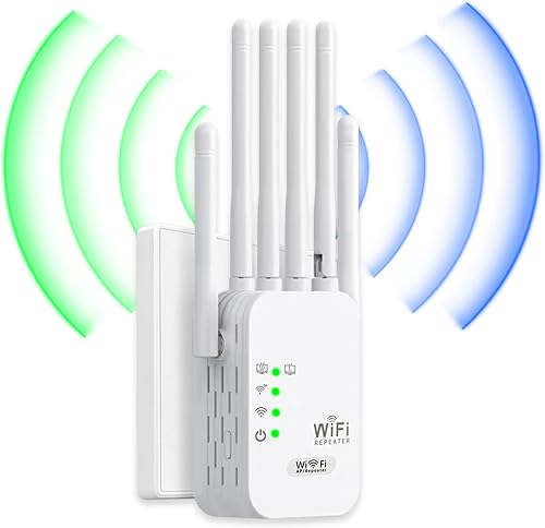 Ripetitore WiFi, RipetitoreWiFi potente amplificatore di segnaleWiFi con 6 antenne, 2 porte LAN/modalità router/AP. Copertura fino a 1200 metri quadrati, adatto sia per la casa che - Fashionser