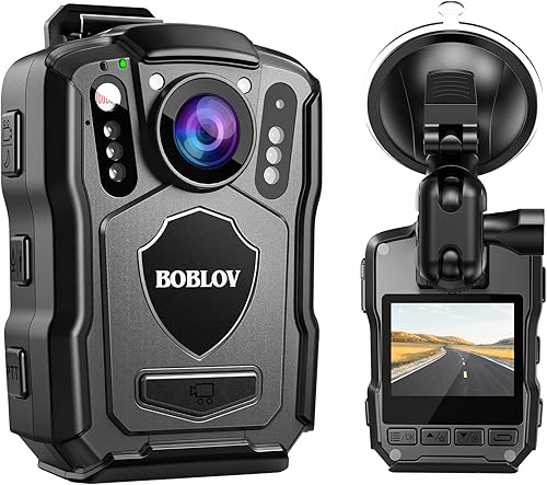 BOBLOV M5 128GB Fotocamera corpo di polizia, GPS 1440P montata sul corpo, batteria incorporata 4200MAH Bodycam, IP67 e IR per forze dell'ordine con supporto di aspirazione per auto (128GB) - Fashionser