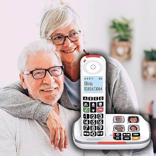 SWISSVOICE - Xtra 2355 Duo - DECT - Telefono fisso cordless con segreteria - Tasti grandi - Audio Boost - Suonerie forti - Compatibile con apparecchi acustici - Blocco chiamate - 2 portatili - Bianco - Fashionser