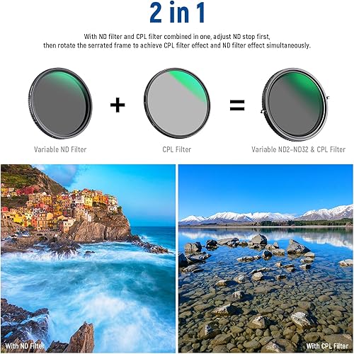 NEEWER 2 in 1 Filtro ND Variabile 46mm ND2-ND32 e CPL(Polarizzatore), senza X/Vetro Ottico HD/multistrato/ultra sottile/idrorepellente/resistente ai graffi - Fashionser