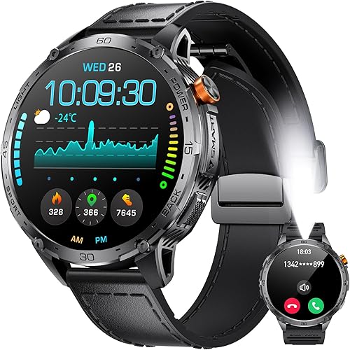 Smartwatch Uomo Militare,1,75'' AMOLED Grande Schermo/Torcia LED/730 mAh Batteria, Orologio Intelligente con SpO2 /Sonno/Cardiofrequenzimetro, 100+ Modalità Sportive, 5ATM Impermeabile per Android IOS - Fashionser