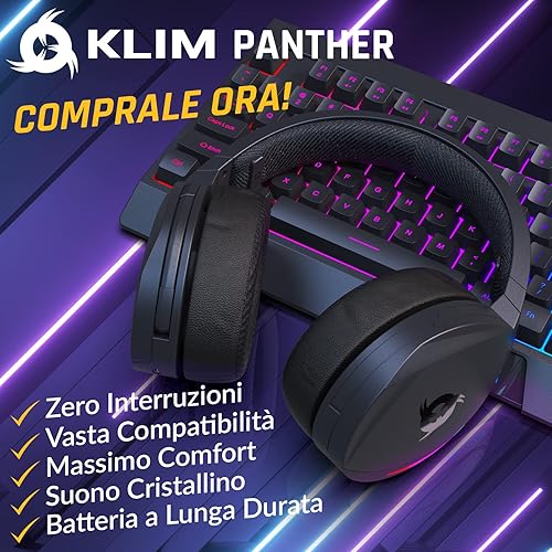 KLIM Panther Cuffie Gaming Wireless per PS4 PS5 Switch PC, Over Ear Bluetooth con Cancellazione del Rumore e Microfono + Compatibili 3D Audio + Cuffie da Gaming RGB - Fashionser