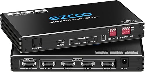 8K@60Hz 4K@120Hz HDMI 2.1 Splitter 1X4 Audio Extractor VRR ALLM HDCP2.3 HDR10 Optical SPDIF5.1 EDID Scaler 4K to 1080P HDCP Bypass Atmos Vision Dual Monitor per PS5 Xbox Soundbar Capture Card - Fashionser