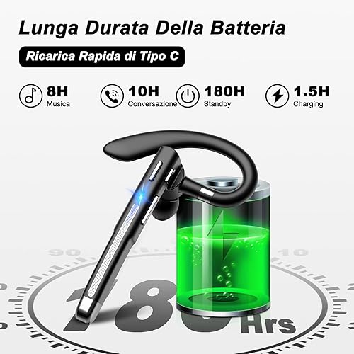 Boytond Auricolare Bluetooth per Telefono Cellulare, Auricolare Bluetooth 5.1 Cuffia Bluetooth Senza Fili Auricolare Mani Libere CVC 8.0 Noise Canceling Con Dual-Mic per Guida/Lavoro/Ufficio - Fashionser