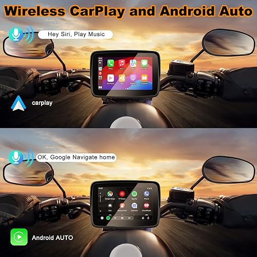 Senza Fili Schermata Carplay Per Moto, Portatile CarPlay & Android Auto Per Moto, Navigazione GPS Touch Screen da 5 Pollici, Doppio Bluetooth, Stereo Impermeabile IP67 per Moto - Fashionser