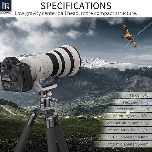INNOREL E40 Testa a sfera per treppiede in metallo CNC panoramica a 360°con piastra a sgancio rapido universale Arca Swiss per treppiedi, monopiede, fotocamere DSLR, videocamera, carico massimo 20 kg - Fashionser