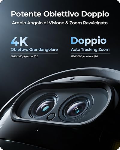 Reolink 4K Telecamera Wi-Fi Esterno Senza Fili a Batteria, Auto-Tracking & Zoom, Doppia Lente, Videosorveglianza WiFi 2,4/5 GHz, Visione Notturna a Colori, Rilevamento AI, Argus Track+Pannello Solare - Fashionser