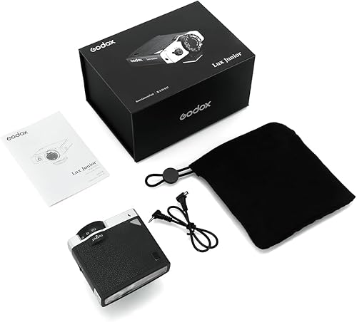 Godox Lux Junior - Flash per fotocamera retrò, 6000 K ± 200 K, lunghezza focale 28 mm, modalità A/M, 7 livelli di potenza flash per fotocamere Canon, Nikon, Sony, Fuji, Olympus - Fashionser