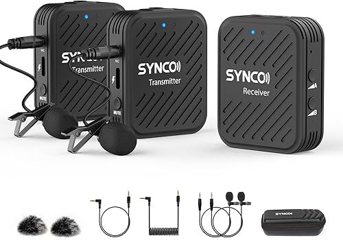 SYNCO G1(A2) Microfono Lavalier Wireless, Radio Microfoni Professionale Senza Fili 2.4GHz per Smartphone, DSLR Reflex, Videocamera, Microfono-Lavalier-Wireless-Professionale-Fotocamera - Fashionser