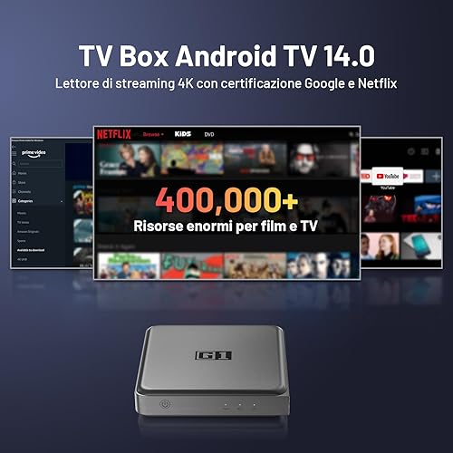 Android TV Box - 4K HDR10/Dolby Vision/Dolby Digital+/DTS, ATV14.0 Smart TV Box compatibile con certificazione Google e Netflix, Streaming Box da 4 GB RAM+32 GB ROM, WiFi 6, BT5.0, Assistente vocale - Fashionser