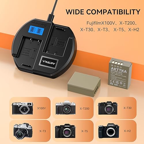 AKTTKA Batteria NP-W126S/W126 1680mAh 2-Pack e caricatore PD10W per Fujifilm X100F, X-A1, X-E2, X-E2S, X-Pro1, X-Pro2, X-T1, X-T2, X-T3, X-T10, X-T20, X-T100, Display LCD - Fashionser