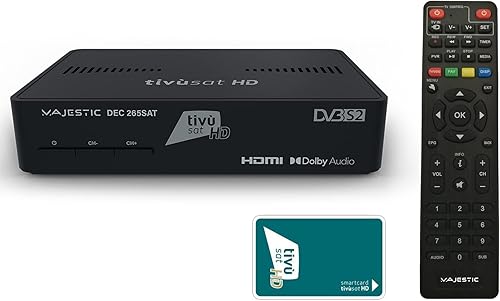 Majestic DEC 265 SAT - Decoder satellitare tivù sat, supporto HEVC MAIN 10, telecomando programmabile, smart card HD e ingresso USB - Fashionser