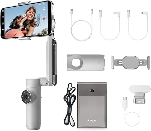 Insta360 Flow Creator Kit- Stabilizzatore per smartphone con IA, con tracciamento automatico, stabilizzazione a 3 assi, selfie stick incorporato, portatile, leggero e pieghevole, Grigio Pietra - Fashionser