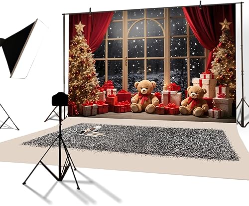 YongFoto 3x2m Finestra invernale Fondali fotografici Interni Albero di Natale Regalo Giocattolo di La Finestra Natale Notte silenziosa Sfondo Tema familiare Foto Studio Spara oggetti di scena - Fashionser
