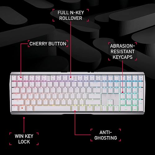 CHERRY MX 3.0S Wireless, Tastiera gaming meccanica senza fili con illuminazione RGB, Layout per la Germania (QWERTZ), Connessione Bluetooth, wireless o via cavo, Interruttori MX RED, Colore bianco - Fashionser