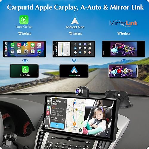 2025 CARPURIDE W903 Console Multimediale Portatile Carplay e Android Auto Smart con Videocamera Anteriore e di Backup da 4K, Registrazione in Loop, Audio Bluetooth, Mirror Link, GPS, Siri - Fashionser