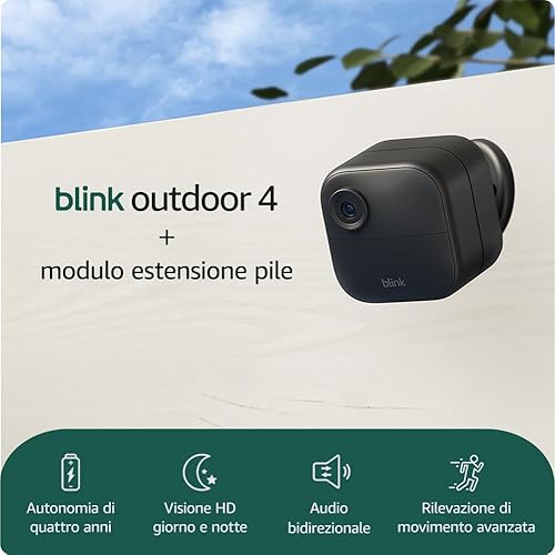 Nuova videocamera Blink (Outdoor 4) | Videocamera di sicurezza smart HD wireless, autonomia di due anni, compatibile con Alexa | Sistema a 1 telecamera con Sync Module Core incluso | IP65 - Fashionser