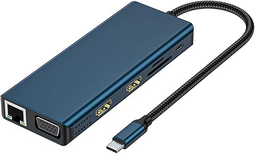 CHAKAE Docking Station Doppio Monitor 12 In 1 Adattatore USB C Adattatore Multiport 4 Porta USB VGA Lettore di Schede Ethernet Per Laptop - Fashionser