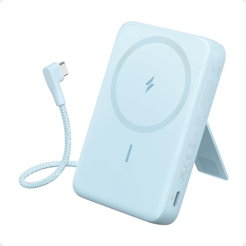 Anker Zolo Power Bank Magnetico, Caricabatterie Portatile da 10.000mAh con Ricarica Rapida da 30W Max, Batteria con Cavo USB-C Integrato e Supporto Regolabile, per iPhone 15/14 Series, AirPods e Altro - Fashionser