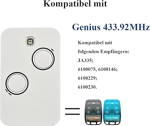 Telecomando da 868 MHz, compatibile con Genius Kilo TX2 JL 6100146, 6100229, telecomando per porta del garage, ricambio per Genius 868MHZ, trasmettitore manuale (2 pezzi) - Fashionser