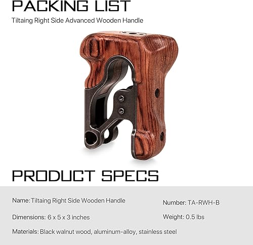 Tilta Maniglia laterale in legno destra portatile maniglia in legno professionale compatibile con Sony A7S3 A7 GH5 5D BMPCC6K gabbia per fotocamera - nero TA-RWH-B - Fashionser
