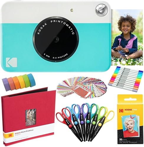 KODAK Printomatic - Kit artistico per fotocamera istantanea (rosa) con carta zincata (20 fogli) + album di ritagli + pennarelli + adesivi + forbici + nastro Washi - Fashionser