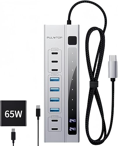 PULWTOP Hub USB C Alimentato, Hub USB 3.2 con Alimentazione PD-in 65 W, 3 porte USB-C 10 Gbps, 4 porte USB-A 5 Gbps e 2 porte di ricarica USB-C PD da 24/45 W Hub USB per laptop, tablet MacBook - Fashionser