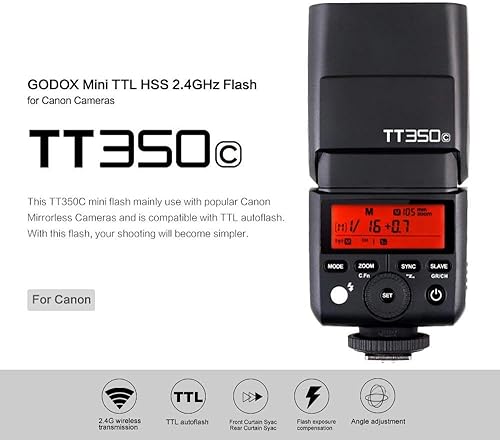 Godox TT350C Flash Speedlite 2,4 G HSS 1/8000s TTL GN36 per Fotocamera Canon 5d Mark III 80D 760D 60D 600D 7D 30D 100D 1100D - Fashionser