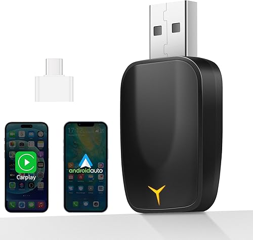 Adattatore Wireless per CarPlay e Android Auto, 2 in 1 Chiavetta per Convertire Android Auto/CarPlay Cablato in Wireless, Compatibile con Auto con AA e CarPlay, Plug & Play, USB C/A, Mini e Stabile - Fashionser