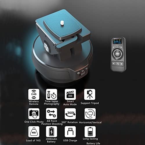 Testa per Treppiede, Rotazione a 360°, Supporto per Testa a Sfera Panoramica Motorizzato, con Vite da 1/4 di Pollice, Telecomando Wireless 2.4G, con Clip per Telefono, Ricarica Tpye C, per Telefoni Ce - Fashionser