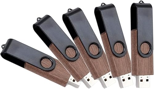 A Plus Pendrive in legno noce Set di 5 - Clip metallico rotante 360°, elegante e professionale per ufficio e fotografia (32, GB) - Fashionser