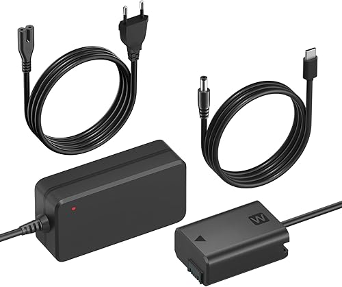 NP-FW50 Kit batteria fittizia, Adattatore di alimentazione CA con connettore batteria per fotocamere Sony Alpha A6000 A5100 A6100 A6300 A6500 A7 A7II A7S A7SII RX10 II IV - Fashionser