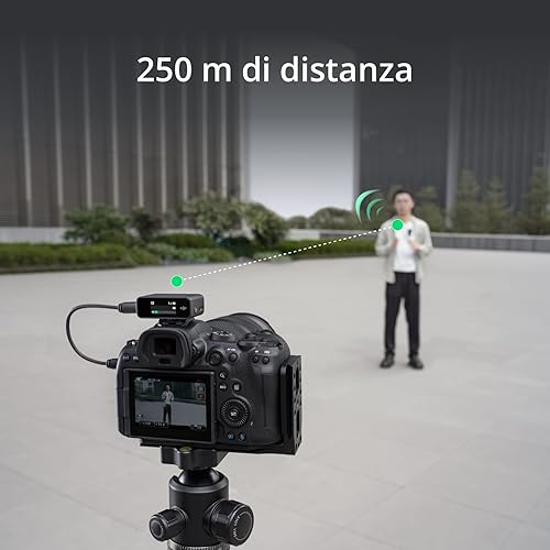 DJI Mic (2 TX + 1 RX + custodia di ricarica), microfono wireless, distanza fino a 250 m, batteria da 15 ore, eliminazione del rumore Microfono wireless per PC, iPhone, interviste, YouTube, vlog - Fashionser