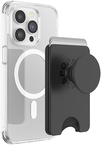 PopSockets Custodia a portafoglio con impugnatura espandibile e anello adattatore per MagSafe, porta carte di credito, compatibile con ricarica wireless, portafoglio compatibile con MagSafe - Black - Fashionser