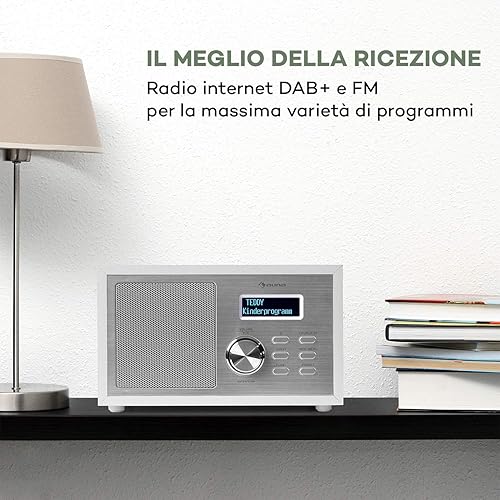 auna Ambient - Radio DAB+/FM, Streaming Bluetooth: Versione 5.0 con Supporto A2DP, Radio: DAB/DAB+/FM, Display LCD, AUX-In, Connessione Cuffie, Effetto Legno, Bianco - Fashionser