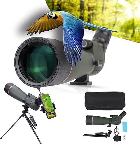 Cannocchiale Professionale Potente 20-60x80 con treppiede, borsa per il trasporto e adattatore per smartphone - Telescopio angolato BAK4 - Il più nuovo telescopio impermeabile per tiro al bersaglio - Fashionser