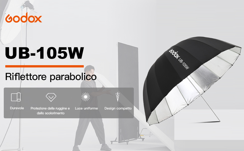 Godox UB-105W 41.3" 105cm105cm Interno bianco parabolico profondo ombrello riflettente Studio Soft 