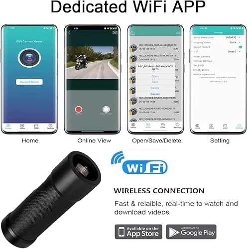 VSYSTO Fotocamera per bicicletta Fotocamera per moto HD 1080P WiFi impermeabile 150° Videocamera telecamera d'azione con accessori Visione notturna per bici, bici, moto - Fashionser