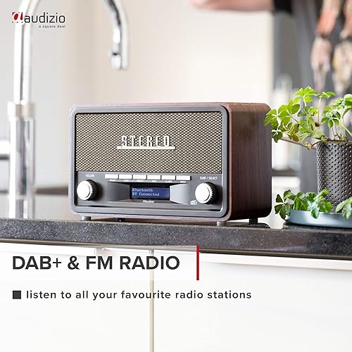Audizio Foggia, Retro Radio, DAB Plus Radio, Bluetooth, Alimentazione a batteria, Radiosveglia, FM, 20 slot di memoria, AUX, Allarme Radio Cucina Vintage, Grigio - Fashionser