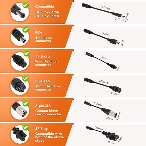 HPGAAVD 54,6V 2A Caricatore per Scooter Elettrico，Caricatore Hoverboard，48V Caricatore Universale batteria litio con 6 Connettori,Carica rapido per Hoverboard, Bici Equilibrata, Drifting Board,E-Bike - Fashionser