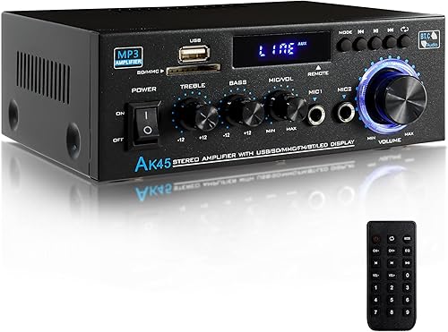 Bluetooth 5.0 Audio Home Amplificatore AK45 400W+400W 2.0 CH HiFi Stereo Amp Receiver con USB, SD, AUX, telecomando, Antenna FM per auto casa Speaker Bar Party - Fashionser