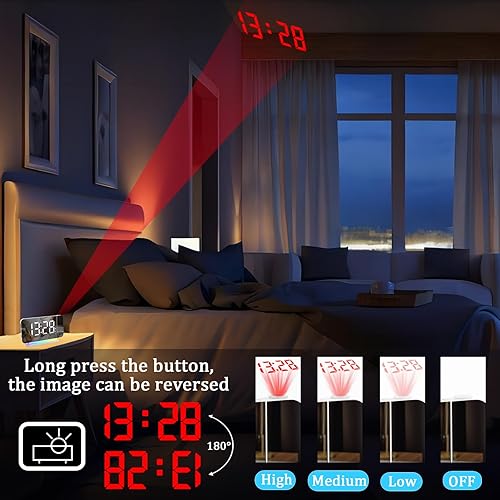 VORRINC Sveglia Radiosveglia digitale con 6 livelli di luminosità dello schermo e 4 di luminosità della proiezione Sveglia a proiezione con luce notturna e funzione snooze Sveglia con proiezione FM - Fashionser
