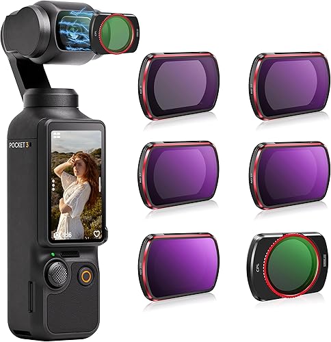 Set di filtri ND per DJI Osmo Pocket 3 Creator Combo Accessori - Confezione da 6 CPL, ND 8, ND 16, ND 32, ND 64, ND256 (magnetico)(Versione in Alluminio) - Fashionser